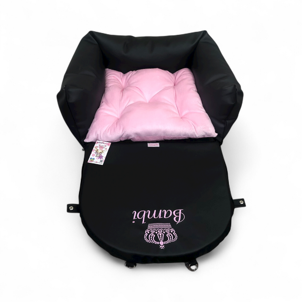 Convertible dog car seat transforming into cozy travel bed